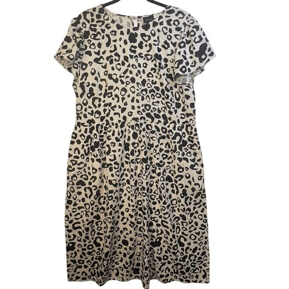 WHO WHAT WEAR Cream and Black Linen Blend Leopard Print Cap Sleeve Dress xl - Picture 1 of 15